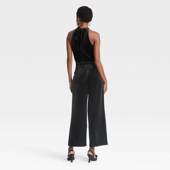 A New Day - Women's Velvet Jumpsuit Halter Neckline Black - Picture 2 of 3